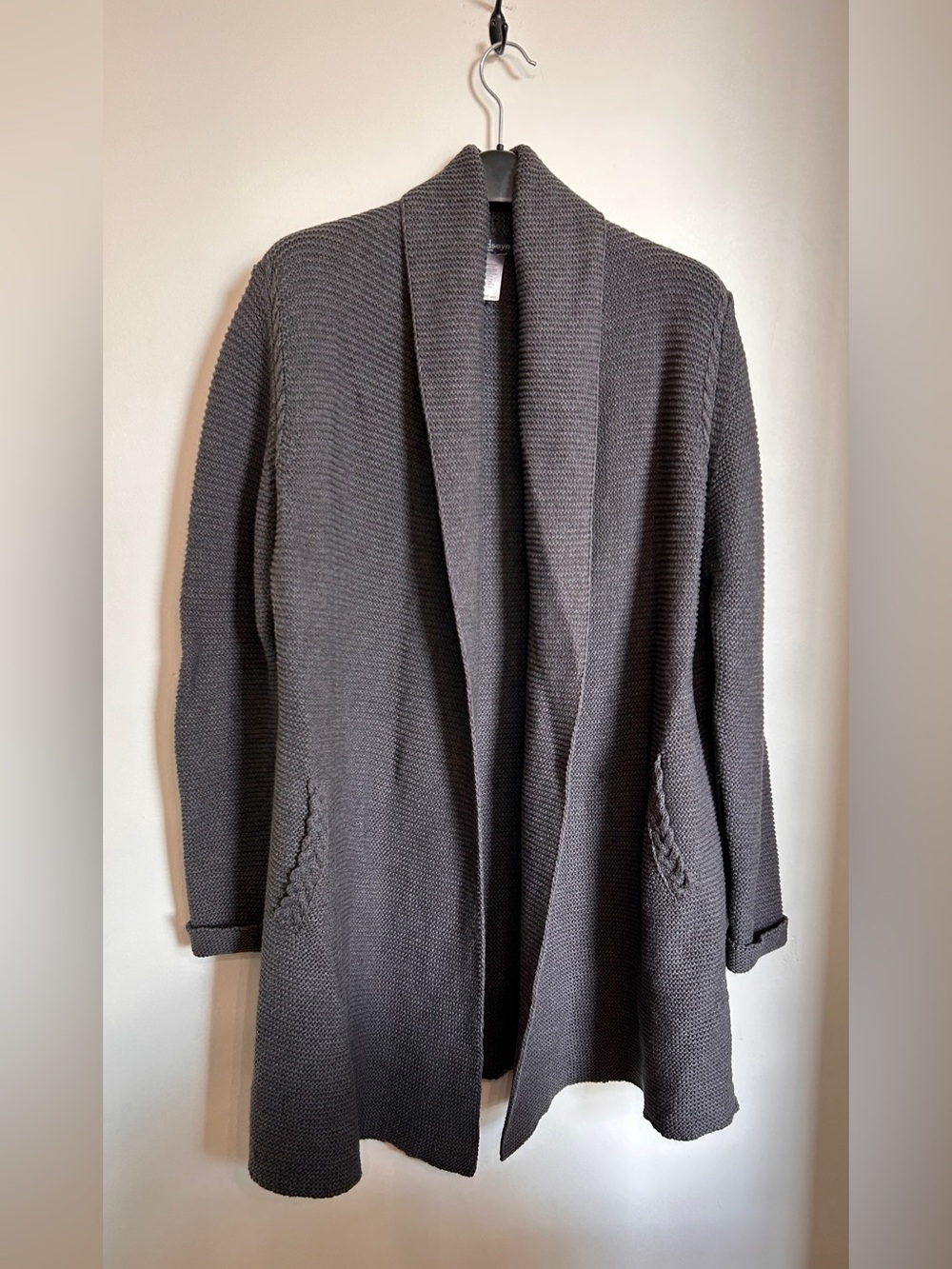 NWOT IRELANDS EYE HAND-KNIT LAMBSWOOL/COTTON CARDIGAN WITH BRAIDED DETAIL